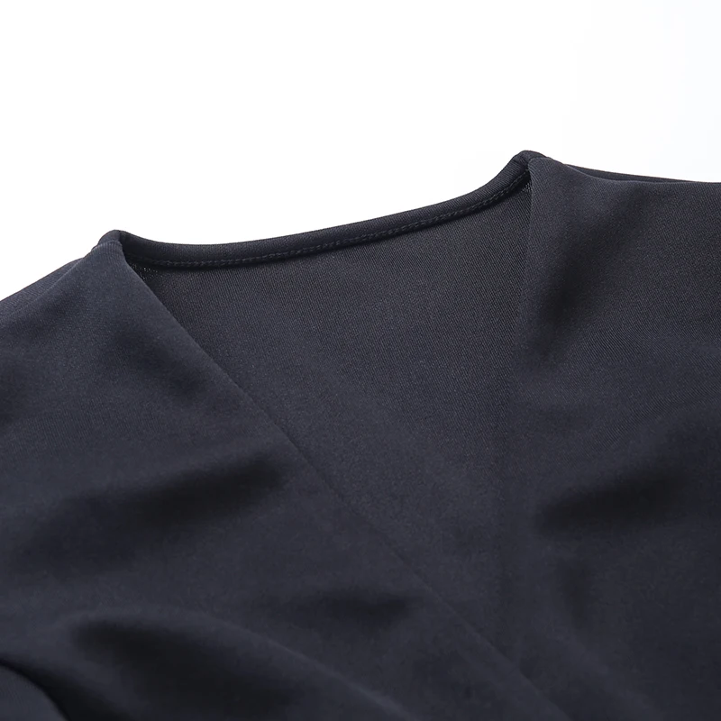 WannaThis черные вечерние платья с пышными рукавами с v-образным вырезом и длинным рукавом, женские платья трапециевидной формы с пуговицами спереди, элегантное модное мини-платье на осень
