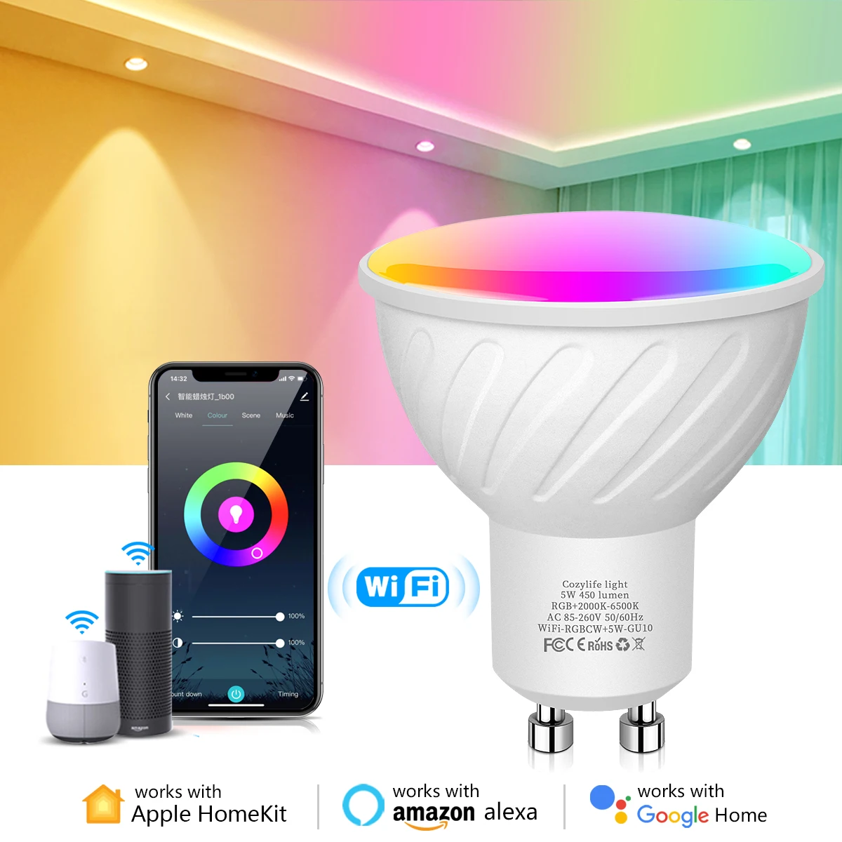 MFI Certified Homekit Smart LED Candle Light Bulb GU10 WiFi RGBCW