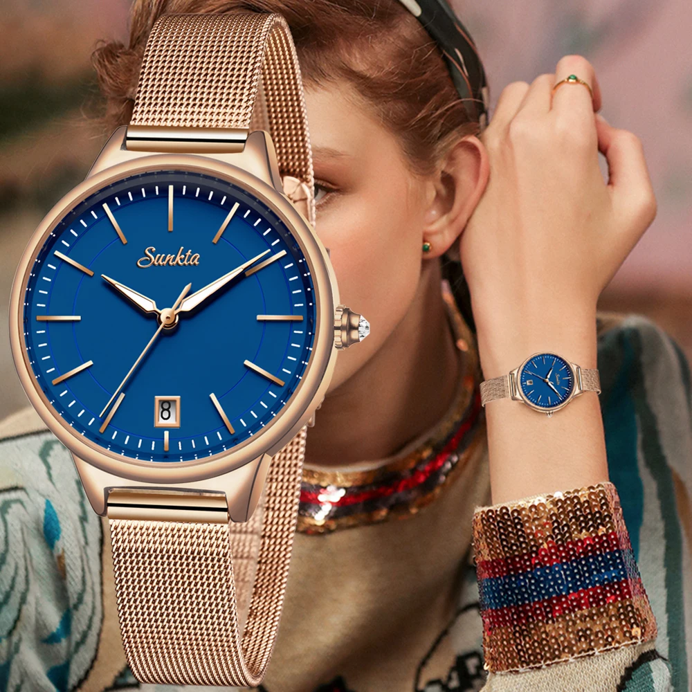 Relogio Feminino SUNKTA новые женские модные синие Кварцевые часы Женские повседневные