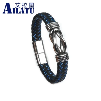 

Ailatu Infinity Symbol Stainless Steel Genuine Leather Knot Shape Bracelet Vintage Wrap Braided Bracelets Bangles