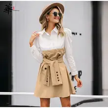 Осеннее элегантное контрастное цветное платье с длинным рукавом и пуговицами, комплект из 2 предметов, офисная одежда, платье, костюм размера плюс XL