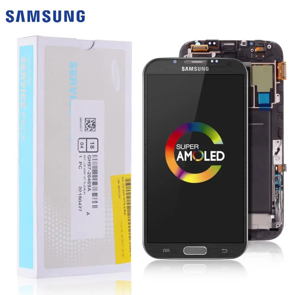 

100% Original AMOLED Display for SAMSUNG Galaxy Note 2 LCD Touch Screen Digitizer with Frame Replacement Note II N7105 N7100