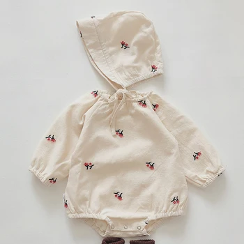 

2020 New Spring Newborn Baby Girls Clothing Cotton Long Sleeves Toddler Baby Girls Bodysuits Baby Embroidery Jumpsuit With Hat