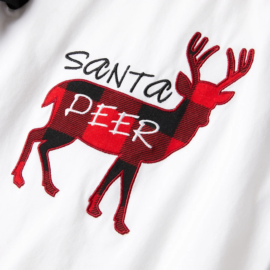 PatPat/рождественские пижамы для всей семьи с оленем Санта Клауса, длинные рукава, вырез лодочкой, чистый хлопок, весна, осень, зима, повседневные клетчатые штаны