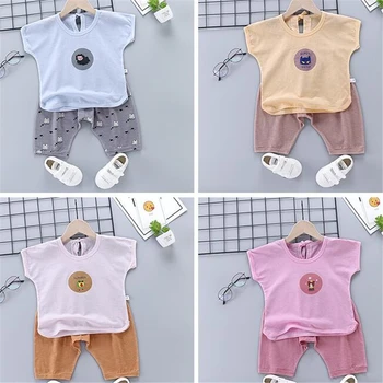

High Quality Baby Clothes Set Summer 2pcs Kids TOPS + Big PP Pants Thin Cartoon Baby Clothes Suit Soft Cotton