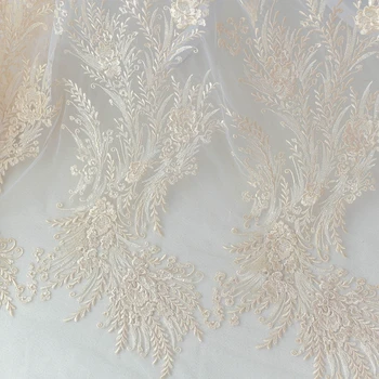 

Champagne Luxury Embroidered Cotton Sequins Embroidered Lace Fabric Cloth Wedding Dress Diy Decorative Accessories White RS2633