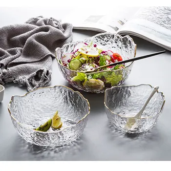 

Elegant Tablewares Irregular Gold Inlay Edge Glass Salad Bowl Food Storage Container Fruit Rice Serving Bowls Decoration Nordic