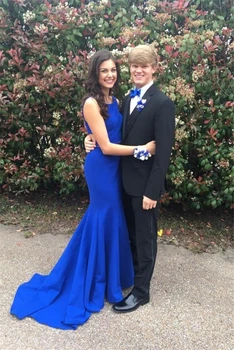 

Spaghetti Straps Long Open Back Royal Blue Prom Evening Dresses vestidos de noite robe de soiree abendkleider