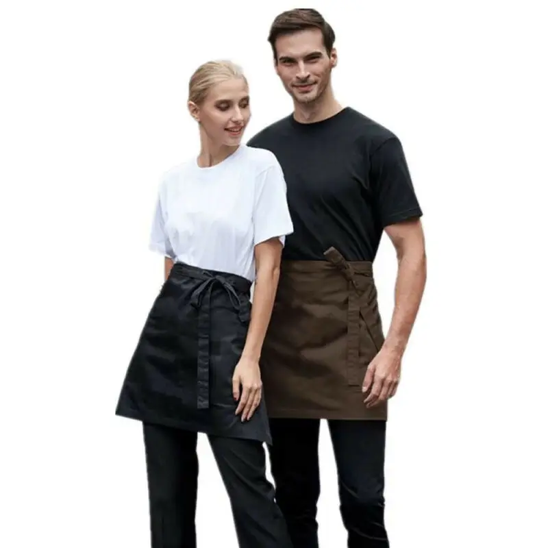 Half Short Waist Apron Women Men Waiter Waitress Apron with Pockets Cafe Pub Restaurant Kitchen Apron Home Cleaning Tool