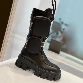 

Thick Bottom Long Women Boots Motorcycle boots 2020 Newest Metal Decoration zipper Knee high boots