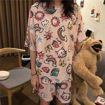 

Women Loose Pajamas Plus Size Girl Two-piece Sexy Lingerie Sleepwear Summer ladies Nightwear