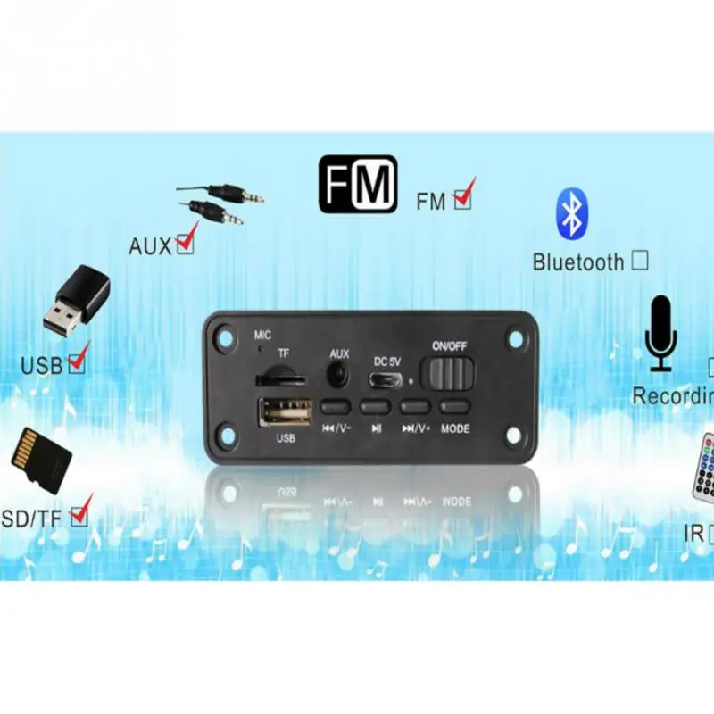 Модуль WAV Aux декодер плата с усилителем USB интерфейс 2x 3W Многофункциональный портативный FM 2,0 Bluetooth MP3 Двойное декодирование