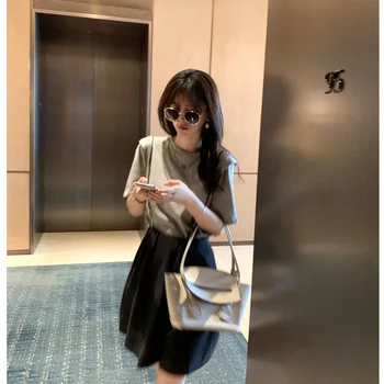 

MISHOW 2020 Summer Fashion Clothes Sets Casual Short Sleeve Solid T-Shirts+ High Waist Black Skirts Women Clothing MX20B0354