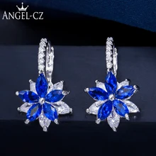 ANGELCZ корейская мода ювелирные изделия Roayl голубой кубический циркон кристалл маленький цветок милые серьги гвоздики для женщин вечерние аксессуары AE246