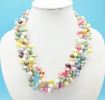 

3 strands, mixed color natural pearl necklace 19"