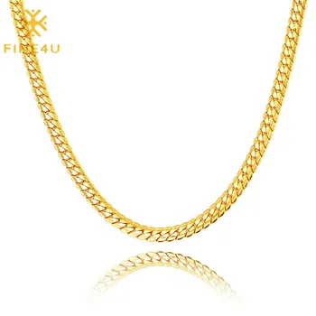 

FINE4U N677 Gold Color 6MM Width Miami Cuban Chain Necklace for Men Women