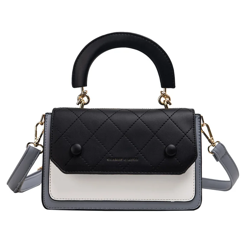 Текстурированная Маленькая женская сумка Новая мода Lingge цветная контрастная маленькая квадратная сумка универсальная простая сумка на одно плечо - Цвет: Черный