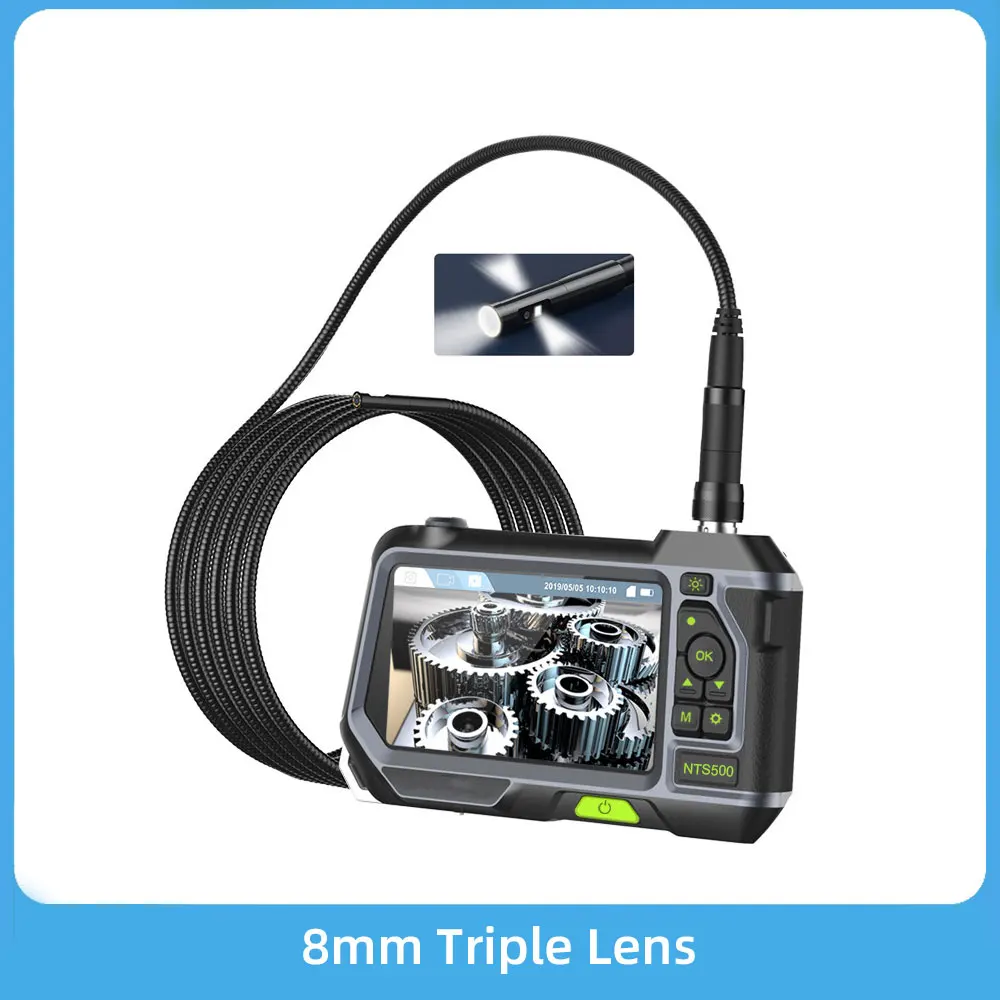 5.0" Lcd Screen Endoscope 8mm Triple Lens 1080p Digital Videoscope Pipe