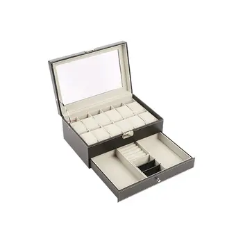 

12 Grids box Double drawer Watch Box Storage Showing Watches Display Storage Box Case Tray Zippere Travel Jewelry Watch Case