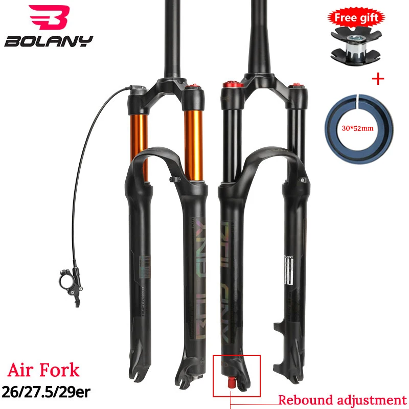 Bolany MTB Bicycle Air Fork Supension Rebound Adjustment 26/27.5/29er Lock Straight Tapered Mountain Fork For Bike Accessories