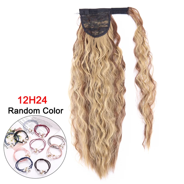Leeons 20'' Synthetic Ponytail Hair pieces Heat Resistant Fiber Straight Ribbon Clip In Hair Extension 21 colors Brown Black 12h24 corn