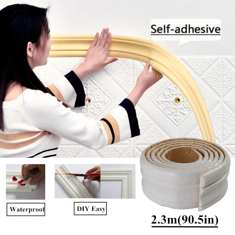 2.3m Waterproof Baseboard Corner Waist Line Self Adhesive Border Wall