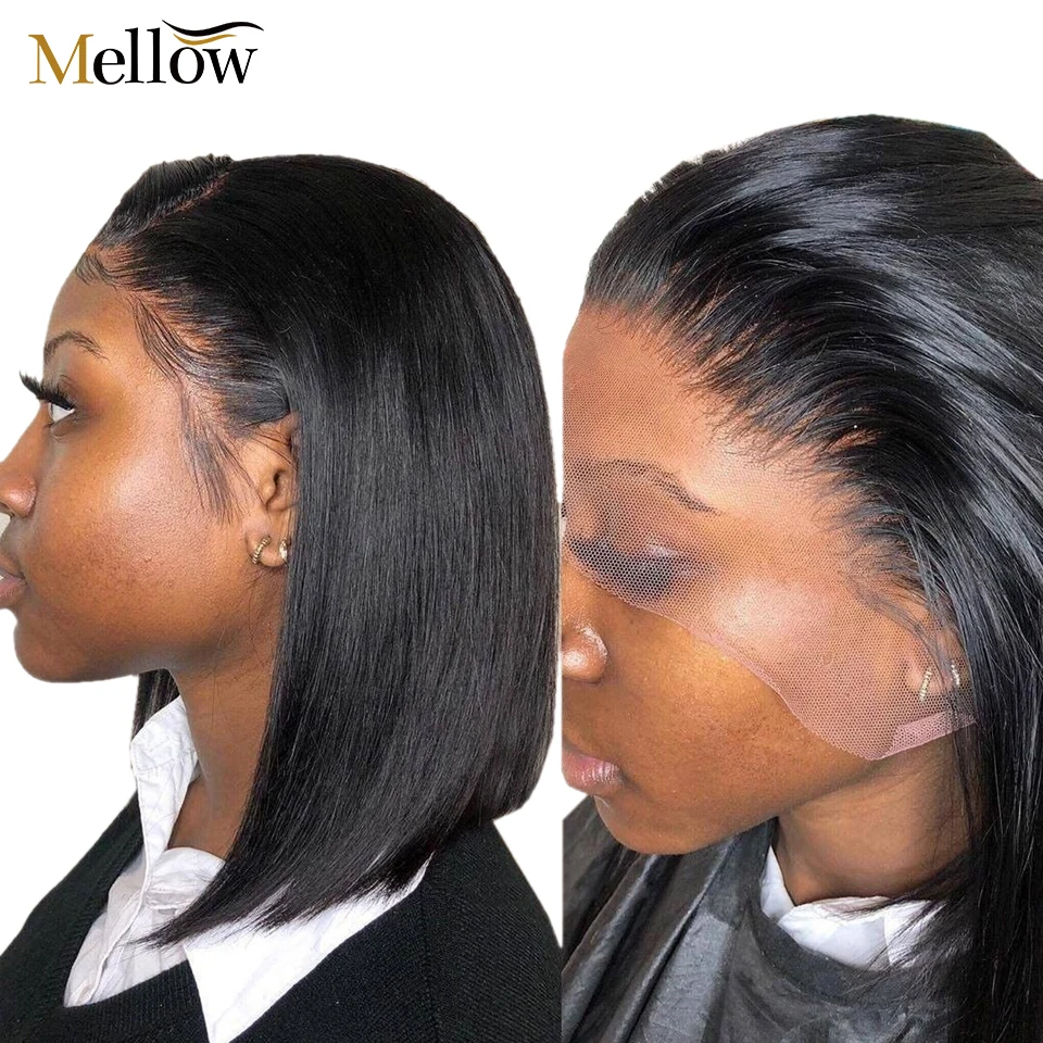 Bob corto pelucas delanteras de encaje recto brasileño pelucas de cabello humano para las mujeres negras con el pelo del bebé Bob corto pelucas