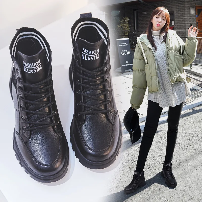 

WOMEN'S Shoes 2019 Winter New Style Martin Boots Women's Casual High Shoes Thick Bottomed Elevator WOMEN'S Ankle Boots