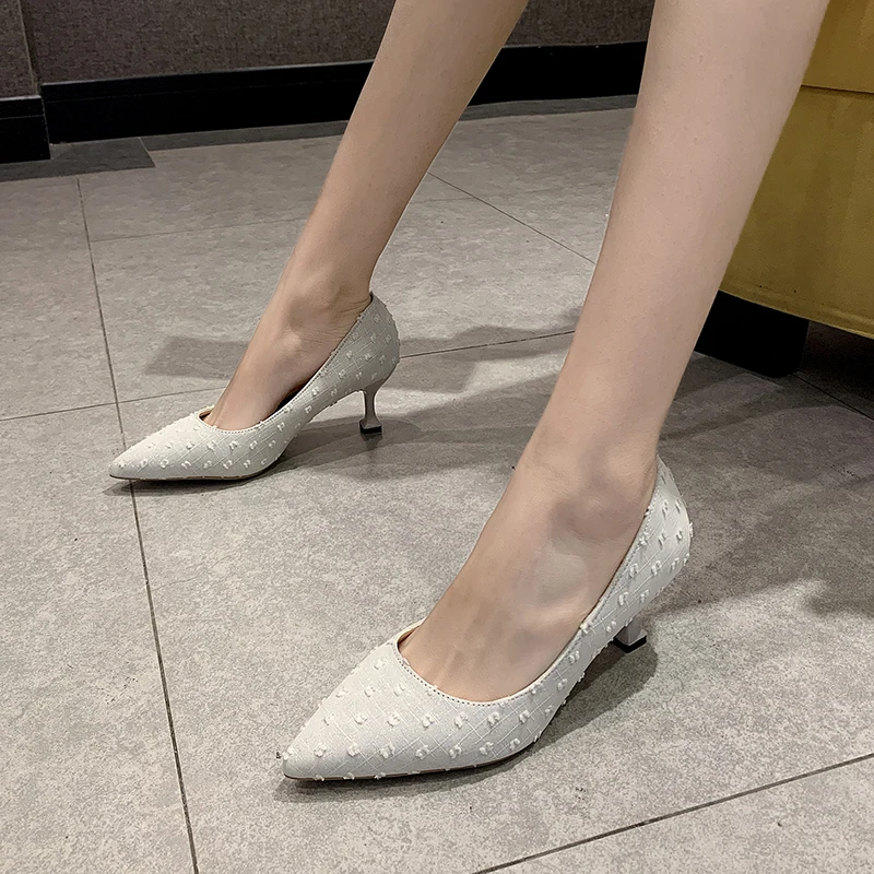 

5.5 Cm Furry Pointed Toe High Heel Shoes Women 2020 Spring Fashion Pumps Women Thin High Heel Ladies Shoes Kitten Heels