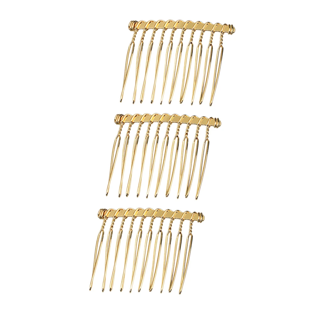 12 Pieces silver color and Gold Tone Metal Hair Combs Single Wedding Veil Side Comb for Bridal Hair Jewelry, 37 x 42mm