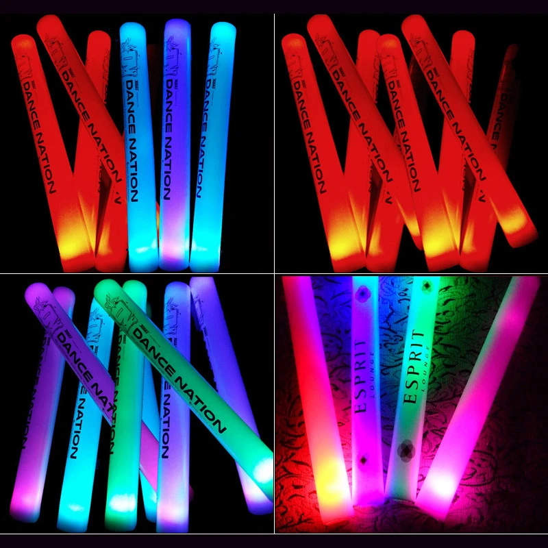 30pcs RGB LED Glow Sticks Lighting Foam Stick Colorful Flashing For Party Decoration Wedding Concert Birthday Customized Logo red white balloon decoration