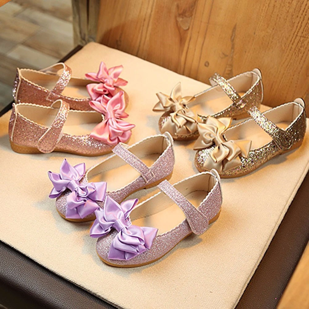 Zapatos elegantes de cuero nobuk para niña, plano de princesa ostentoso con lazo, para baile de graduación y fiesta|Sandalias| - AliExpress