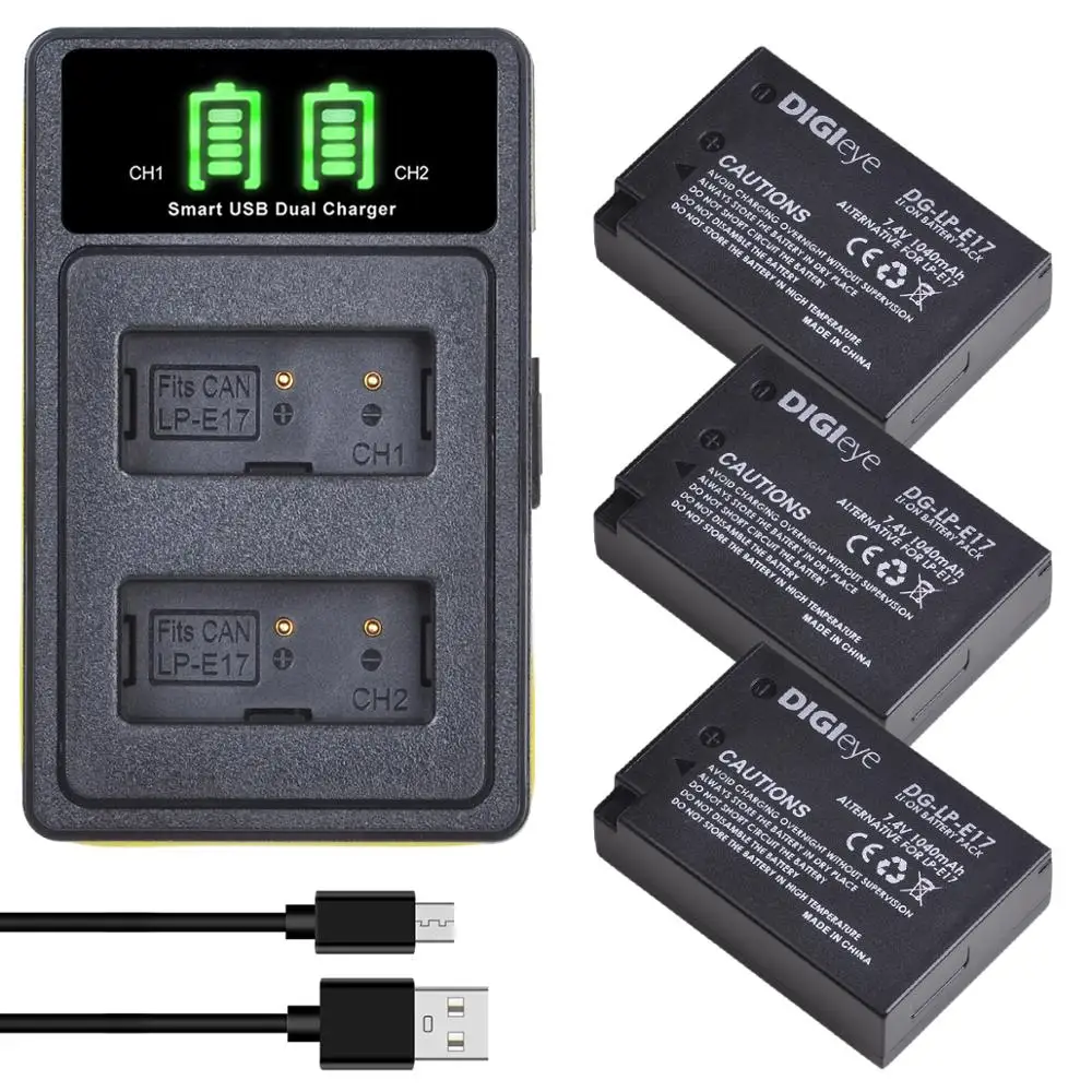 

3Pcs LP-E17 LPE17 LP E17 Battery + LED Dual Charger for Canon EOS Rebel T7i,T6i,T6s,SL2,EOS M6,M5,M3,77D,750D,760D,800D,KISS X8i