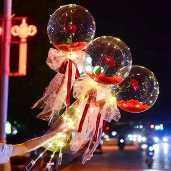 

Handle Led Balloon With Sticks Luminous Transparent Rose Bouquet Ballons Wedding Birthday Party Decorations LED Light Balloon #6