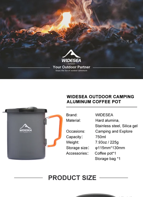 widesea Camping Coffee Pot 750ML, French Press Coffee Maker,Lightweight  Backpacking Pot with Collapsible Handle For Camping,Hiking,Fire Cooking