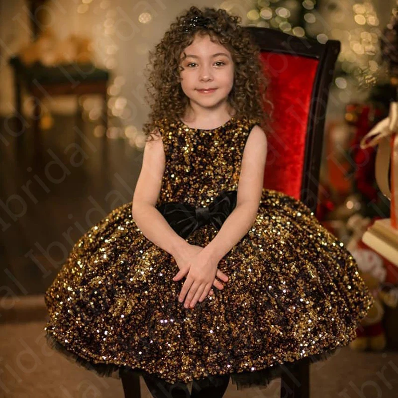 Kostuum Omkleden een miljard Laatste Gouden Lovertjes Bloem Meisjes Jurken Korte Baljurk Kids Party  Jurken Knielengte Jewel Neck Kids Formele Slijtage Mouwloze|Bloemenmeisjes  Jurk| - AliExpress