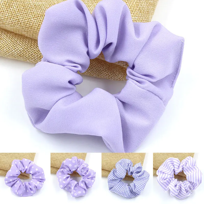 pearl hair clip 1PC Women Plaid Striped Purple Series Scrunchies Hair Ring Big Flower Dots Print Hair Rope Elastic Rubber Bands Hair Accessories flower hair clips