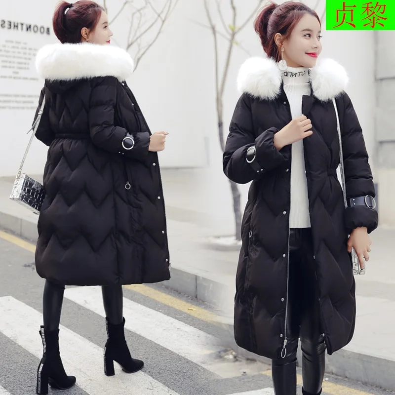 

Winter Waist Hugging Slimming Compartment down Jacket Cotton-padded Clothes 2018 Winter New Style over-the-Knee Mid-length Cotto