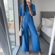 

Rocwickline New Autumn & Winter Women's Jumpsuits Sexy & Club Solid O-Neck Pile up sleeves Ruffles Elegant Formal Jumpsuits
