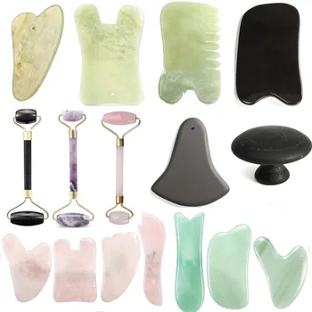 

Natural Jade Stone Guasha Board Face Massager Roller Spa Head Gua Sha Massager Scraping Antistress Body Beauty Tool Facial