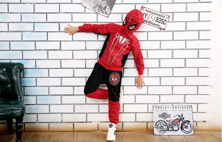 Spiderman hoodie kids + pants boy Baby girls clothing sets infant clothes  suits spider man cosplay costume children hooded coat