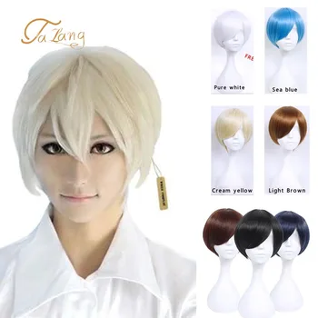

TALANG Red Green Blue Brown Pink Orange Cosplay Wig Man's Layered Short Straight Synthetic Hair Wigs