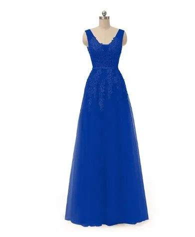 Robe De Soiree BacklakeGirls, кружевное, с бисером, сексуальное, с v-образным вырезом, Длинные вечерние платья, для невесты, для банкета, элегантные вечерние платья в пол - Цвет: royal blue