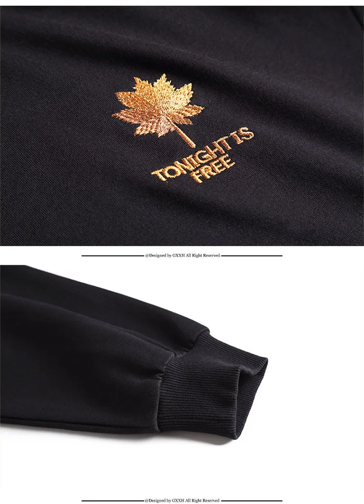 GXXH осень зима с капюшоном кленовый лист балахоны с вышивкой мужские модные толстовки бегущие спортивные костюмы плюс размер уличная одежда