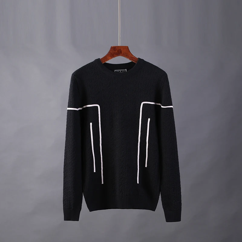 2019 Nylon Cotton Sweaters High Street Stripe Geometry Patchwork Solid Wool Pullover Men Casual Coats Outer Upper Black/Red 4XL | Мужская