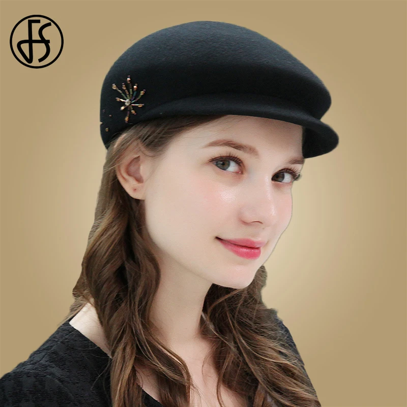 Black FS элегантная шерстяная фетровая черная фетровая шляпа Женская церковная шапка оранжевые бордовые береты дамские Клош шапки зимние шляпы-котелки - Цвет: Black