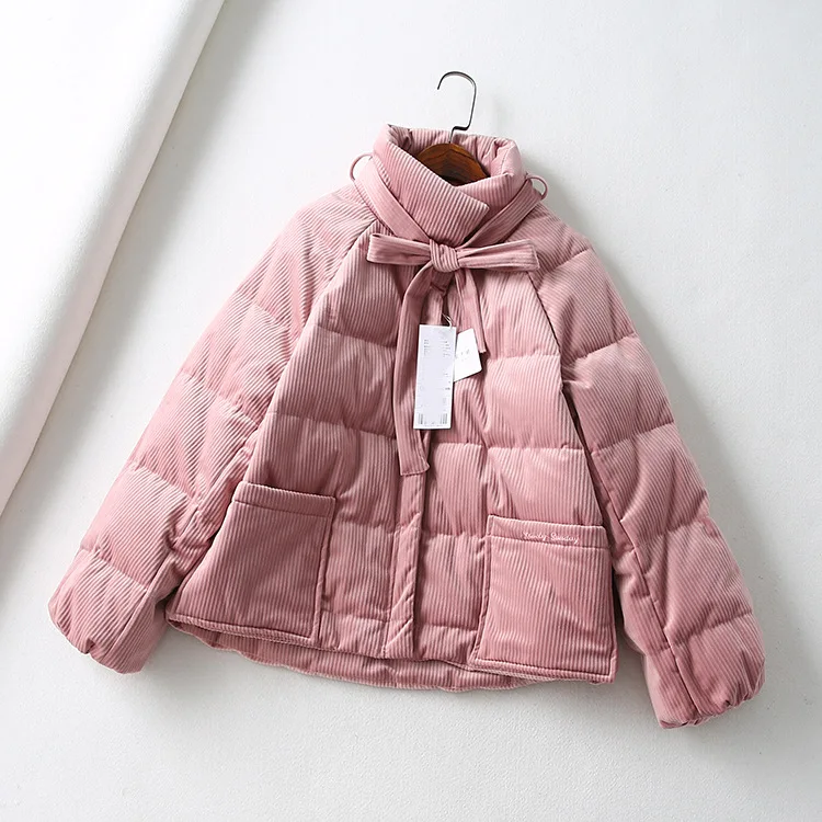 117fn New Style Stand Collar Long Sleeve Corduroy down Coat Thick Warm down Jacket Women's
