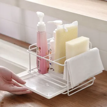 

Iron Sponge Storage Racks Draining Stand Rack Sink Brush Cleaning Rag Storage Shelf With Tray Kitchen Bathroom Accessories WJ915