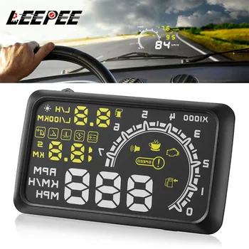 

LEEPEE Hot Digital car speedometer Over-speed Alarm Car hud head up display W02 5.5" OBD2 II Interface KM/h MPH GPS speedometer