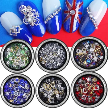 

1 Box New Hot Fashion Super Flash Flat Nail Metal Rhinestone Mixed 3D Charm DIY Nail Supplies Decorative Accessories